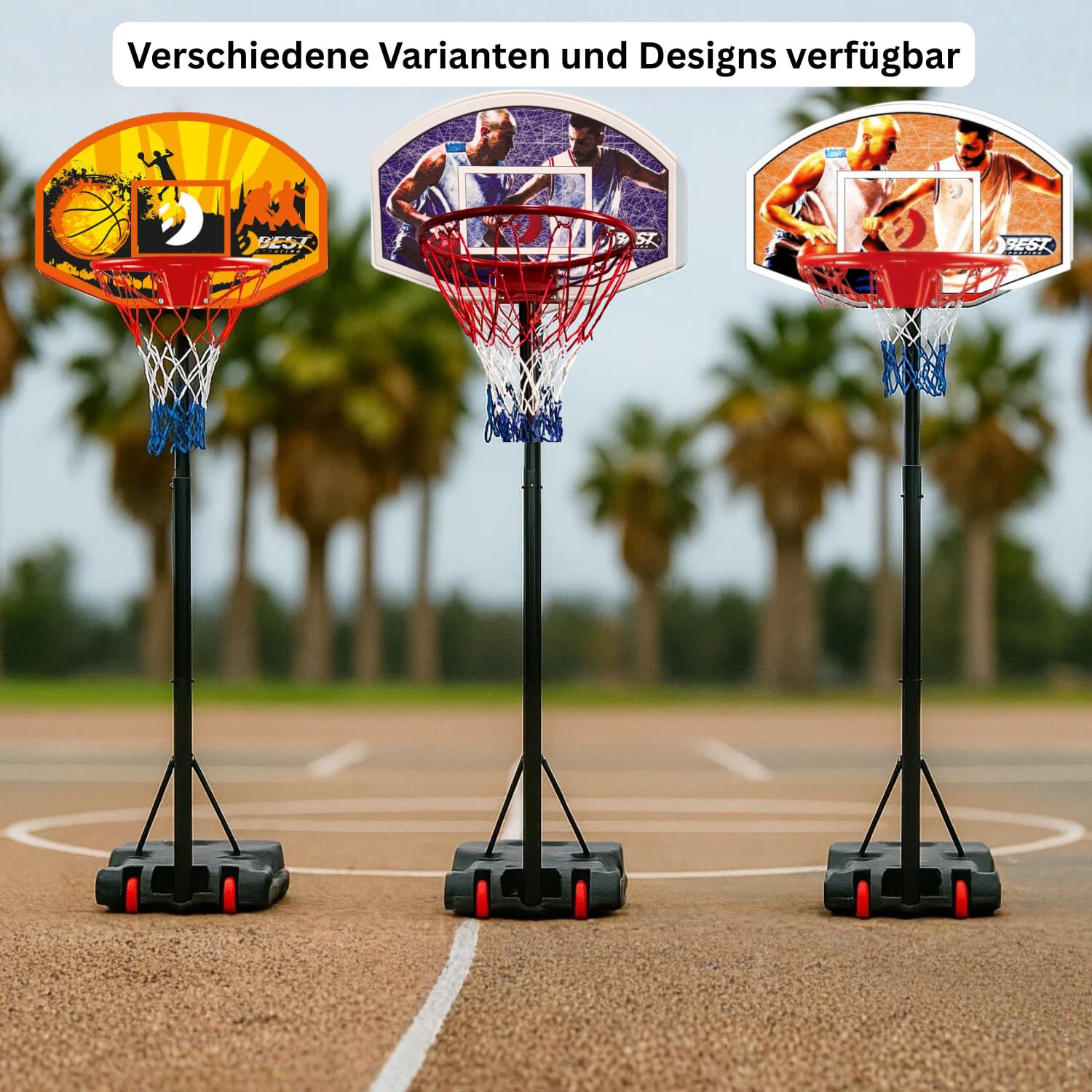 BEST SPORTING Basketballkorb Outdoor 165–205 cm – Verstellbar & mobil – Transportable Korbanlage mit stabilem Standfuß – Optional mit Basketball & Pumpe – Für Kinder & Einsteiger