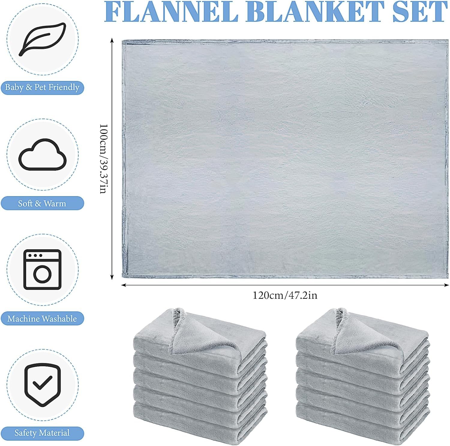 Couverture Enfant Douce, Plaid Enfant Polaire Lot de 10, Couverture Flanelle Chaud pour Crèche et Maternelle, Plaid Bébé Garçons et Filles, Cadeau, Lit d'appoint Toutes Les Saisons (Gris,100x120cm)