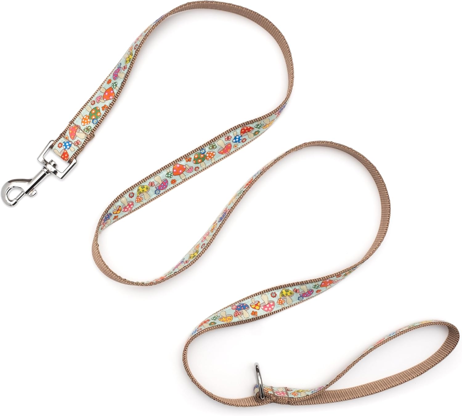 THE WORTHY DOG Stylish & Fashionable Mushrooms Dog Leash, Nylon Webbing, 5 Ft Length, Mint, Small