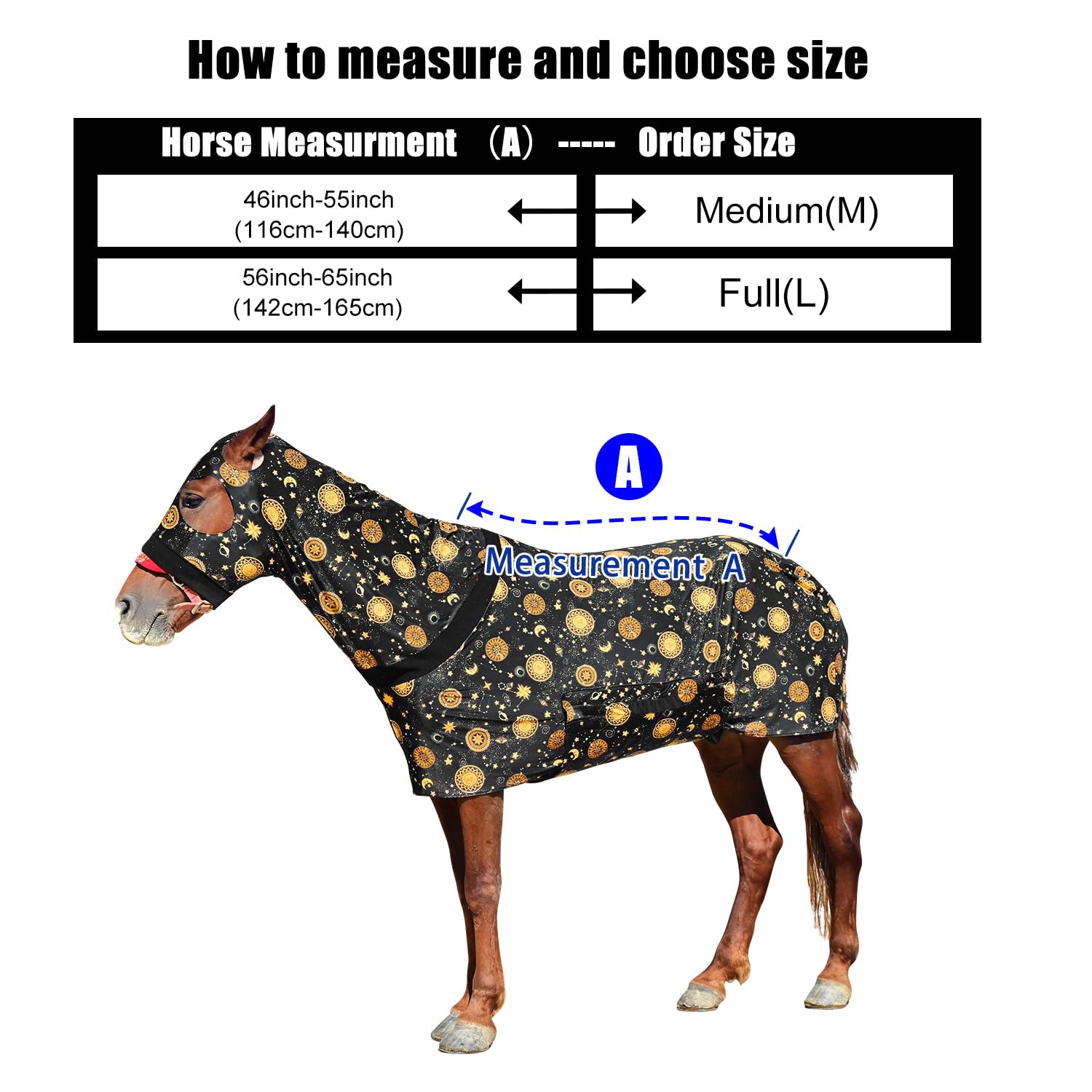 Stretch Spandex Full-Body Horse Sheet with Zipper Hood and Belly Wrap | Comfort Horse Slinky Full Body(56-65Inch?Black,L