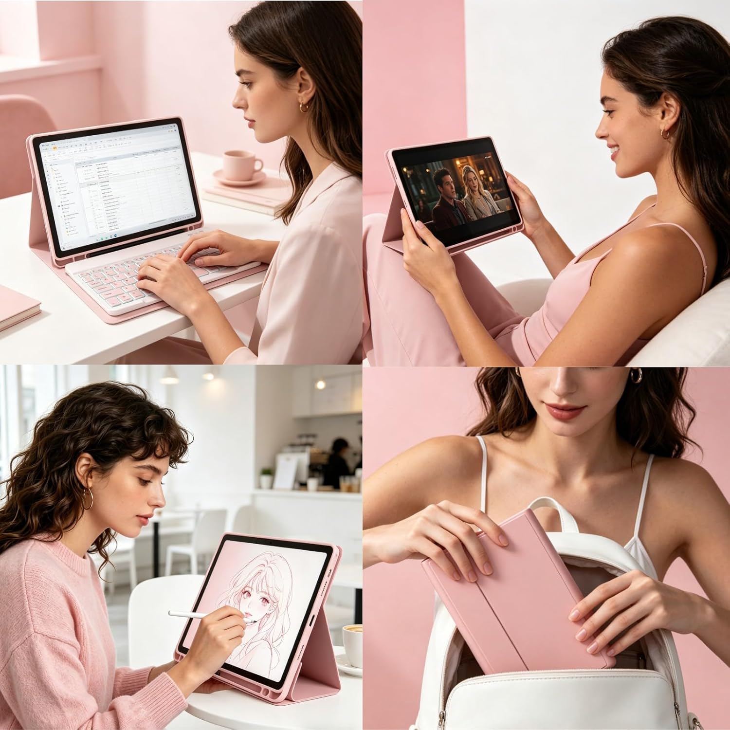 Keyboard Case for iPad 10th/A16 11th Generation (2022/2025) 11-inch–7-Color Backlit,Detachable Wireless Bluetooth Keyboard Case Thin & Light with Built-in Pencil Holder with Mouse.(7 C Pink)