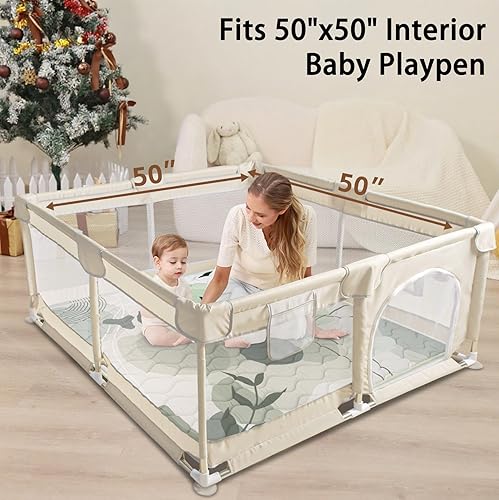 Miniatura 3 de Tapete de juego para bebé, 50 x 50 pulgadas, tapete grueso de espuma suave para bebé, plegable y lavable para suelo (hoja verde)