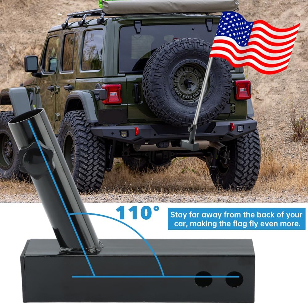 Hitch Flag Pole Holder, Truck Flag Pole Mount for Standard 2 inch Hitch Receiver, Metal Heavy Duty Trailer Flag Holder Universal for Jeep, Truck, SUV, RV, Pickup, Camper - Image 6