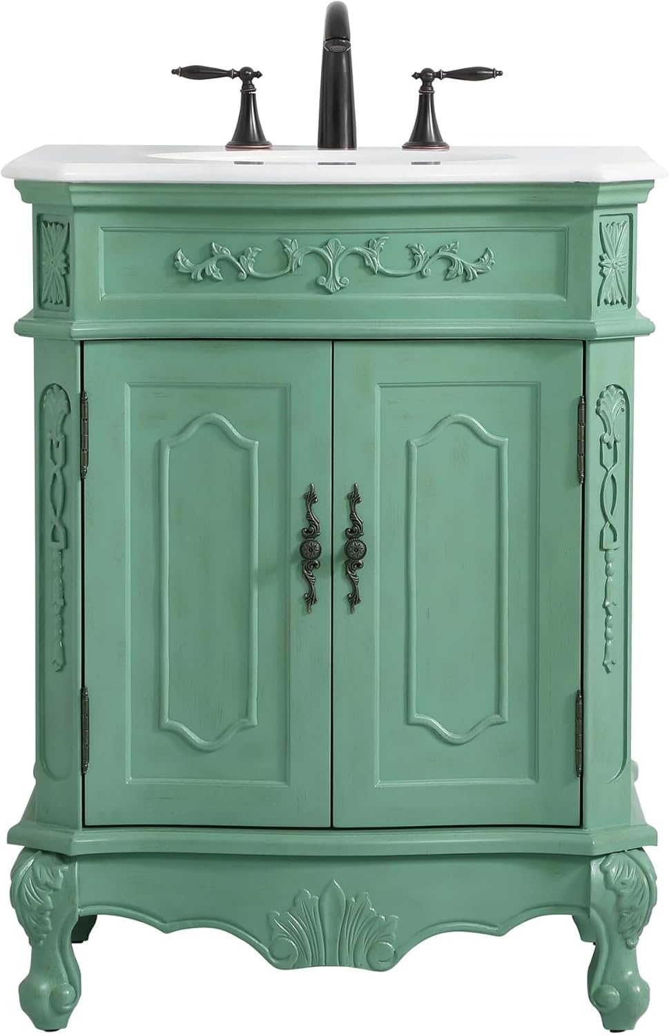 27 Single Bathroom Vanity, with Engineered Marble Top Soft-Close, Vintage Mint
