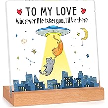 Cylitmer Valentines Day Gifts for Him Her, I Love You Acrylic Plaque with Wooden Base, Anniversary Romantic Gifts for Girlfriend, Boyfriend, Wife, Husband, Women, Men, Cute Cat Couple Desk Decor