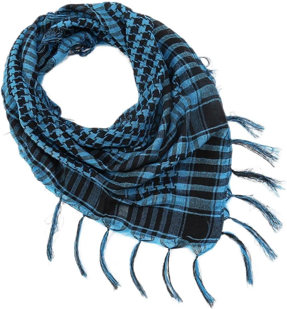 FuleadtureLadies Square Scarfs, Checkered Scarf for Women, Bohemian Scarves with Tassel, Blue