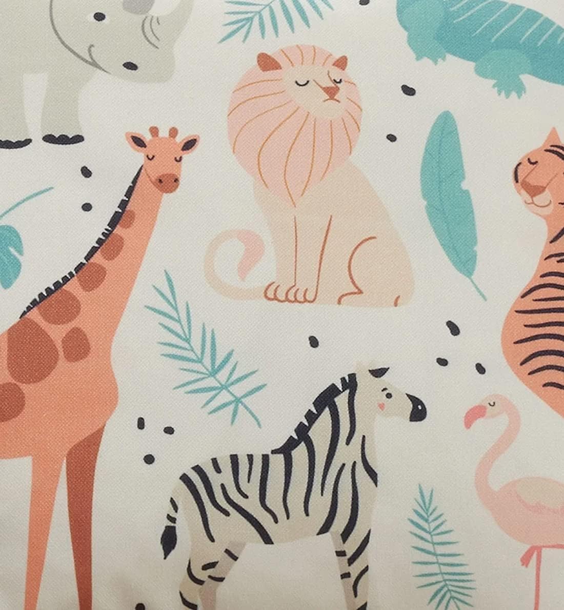 Fennco Styles Jungle Animals Print Decorative Filled Throw Pillow 16" W x 16" L - Multicolored Cushion for Kids Room, Playroom, Bedroom, Living Room, Nursery, Office Décor