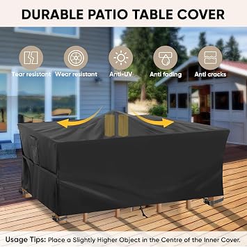 BALEINE Patio Furniture Covers, Outdoor Furniture Covers Waterproof, Heavy Duty Oxford Patio Table Cover for Outdoor Table, Chair, Sofa, Desk (Black, 111L x 74W x 30H)