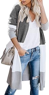 Sponsored Ad - CARDYDONY Women's Long Cardigan Open Front Color Block Cardigan Knit Sweaters