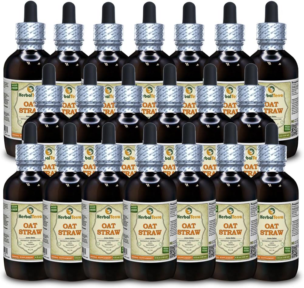 Oats straw (Avena Sativa) Tincture, Organic Dried Tops Liquid Extract (Brand name: HerbalTerra, Proudly made in USA) 20x4 fl.oz (20x120 ml)