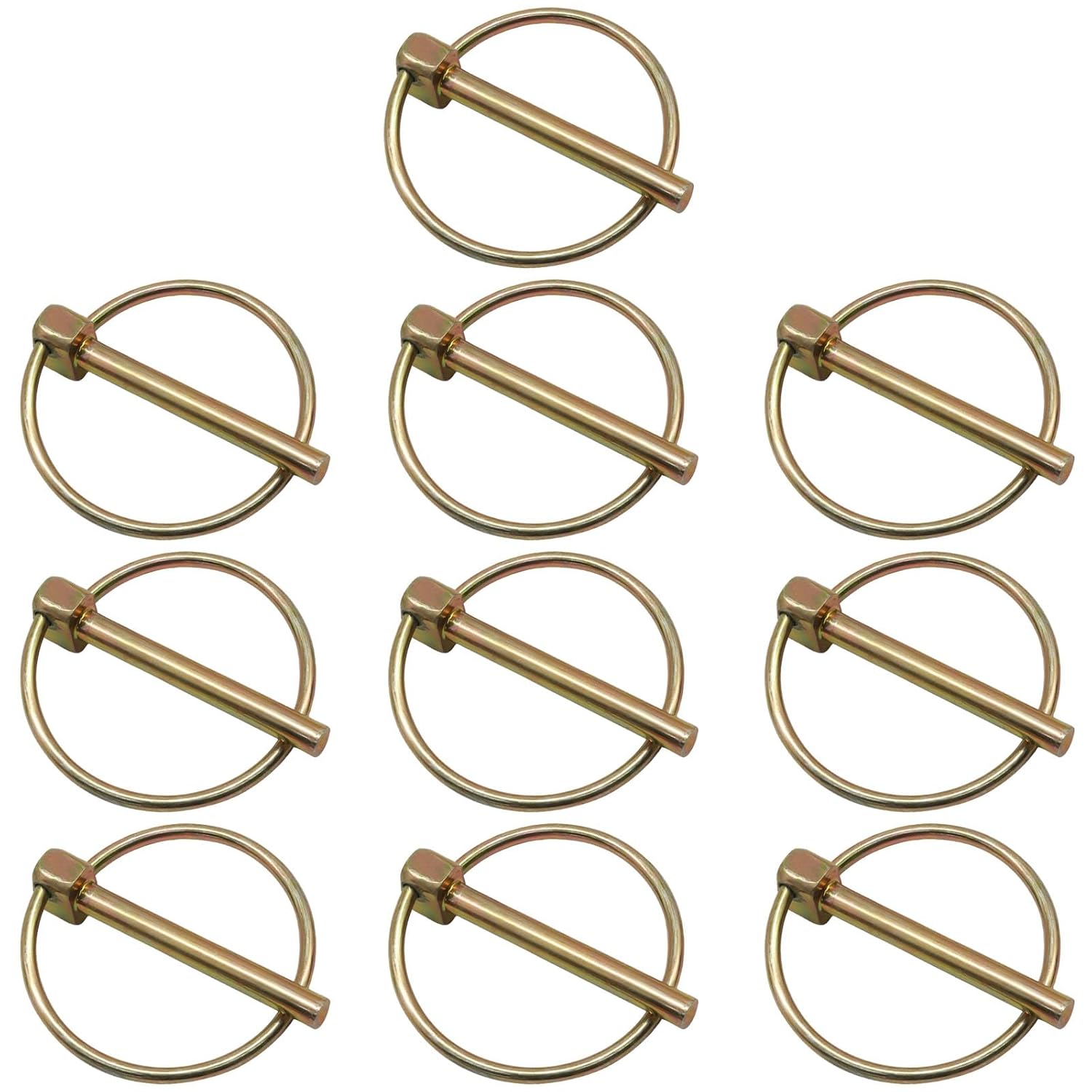 10-Pack Lynch Pin, Heavy Duty 1/4 inch Zinc Plated Carbon Steel Lock Pins for Trailers, Tractors, Lawn Mowers, ATV & Farm Equipment