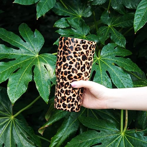 Miniatura 8 de D·S Vaso aislado de acero inoxidable Sakura con estampado de guepardo y cepillo de limpieza con tapa para pajilla, 30 onzas