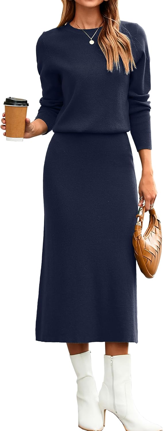 Glamaker Womens 2 Piece Skirt Sets Fall Long Sleeve Sweater Dress Casual Knit Midi Dress Travel Outfits Winter Clothes 2025