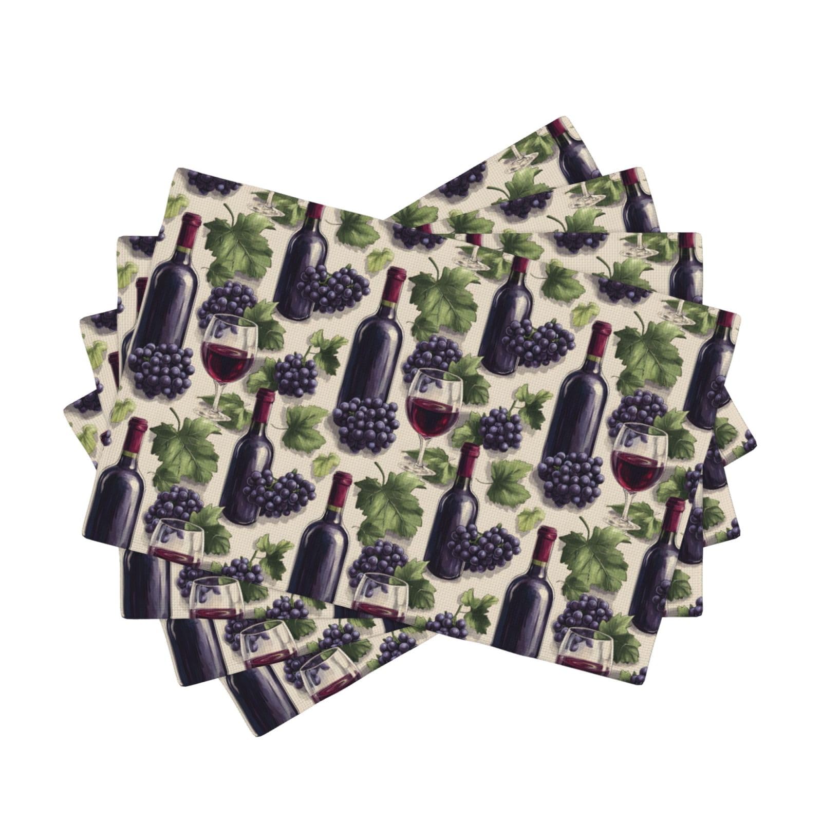 Sets de table résistants à la chaleur lot de 4 en imitation lin lavable motif vin