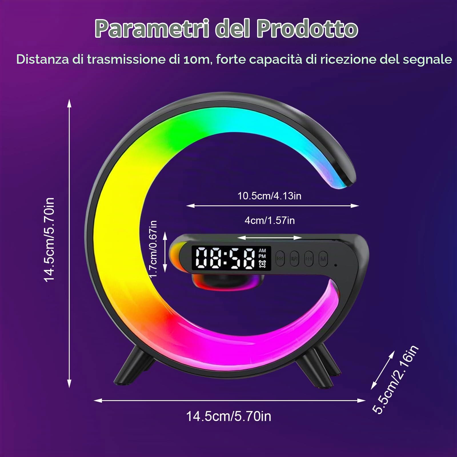 Lampada Wireless da Comodino, Lampada Ricarica Wireless Lampada Comodino Intelligente, Supporta la Connettività Bluetooth, Luci Multicolori, Adatto per il Comodino della Camera da Letto