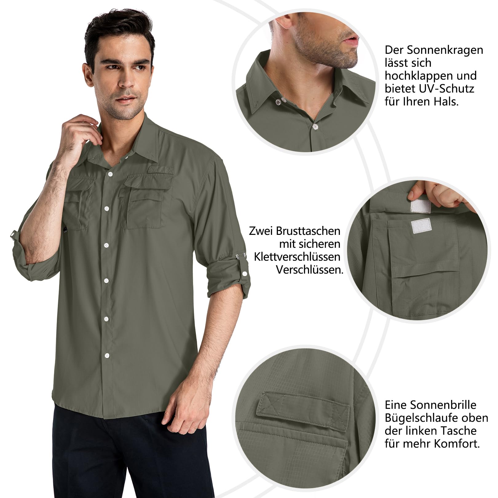 yeyity Camisa de exterior para hombre, manga larga, UPF50+, protección UV, transpirable, de secado rápido, para senderismo, pesca, trekking