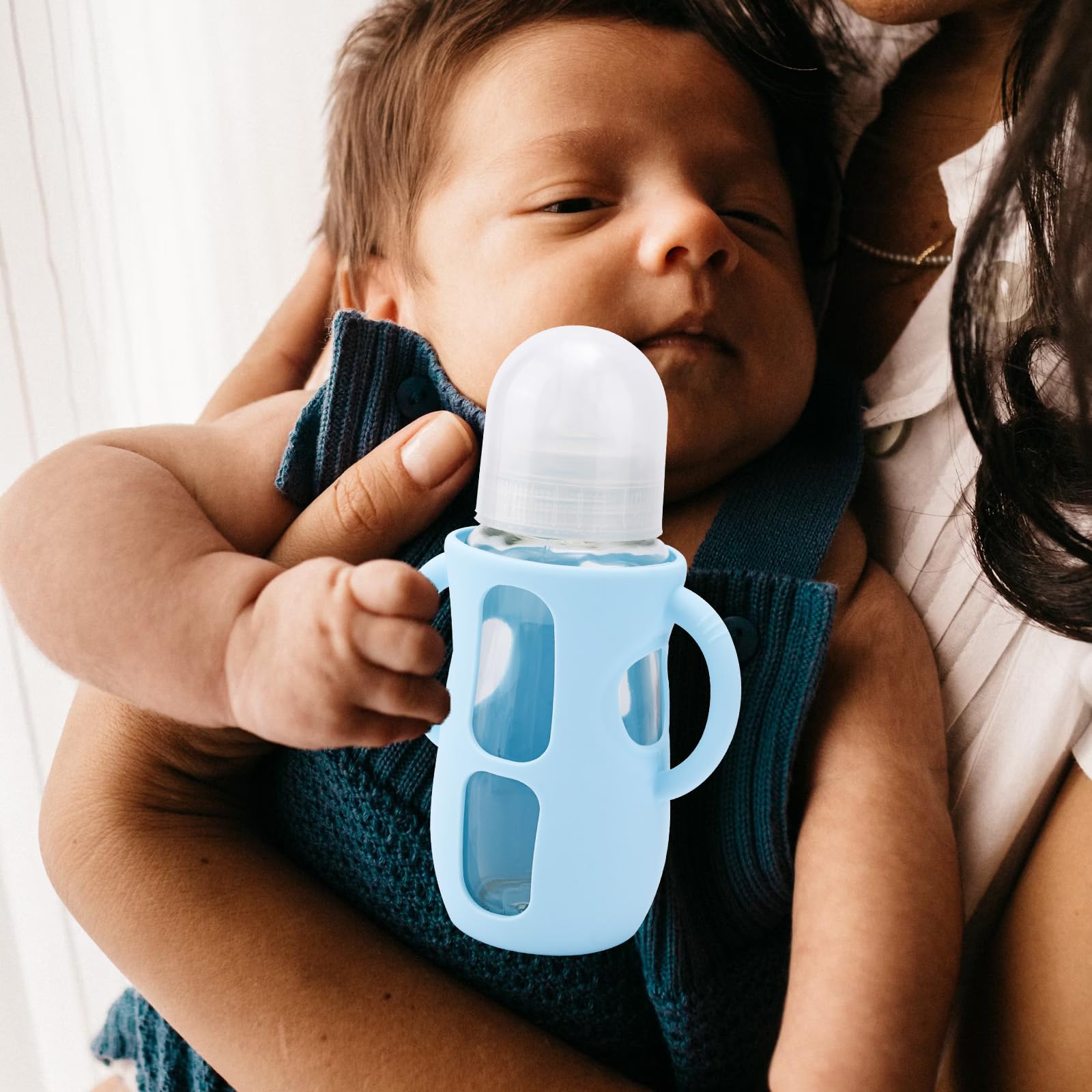 3szt Silikonowych Oslon Butelki do Philips Avent, Silikonowa Oslona Butelke Zapobiegajaca Oparzeniom i Upadkom z Uchwytem Kompatybilna z Philips Avent 240ml(Niebieska)