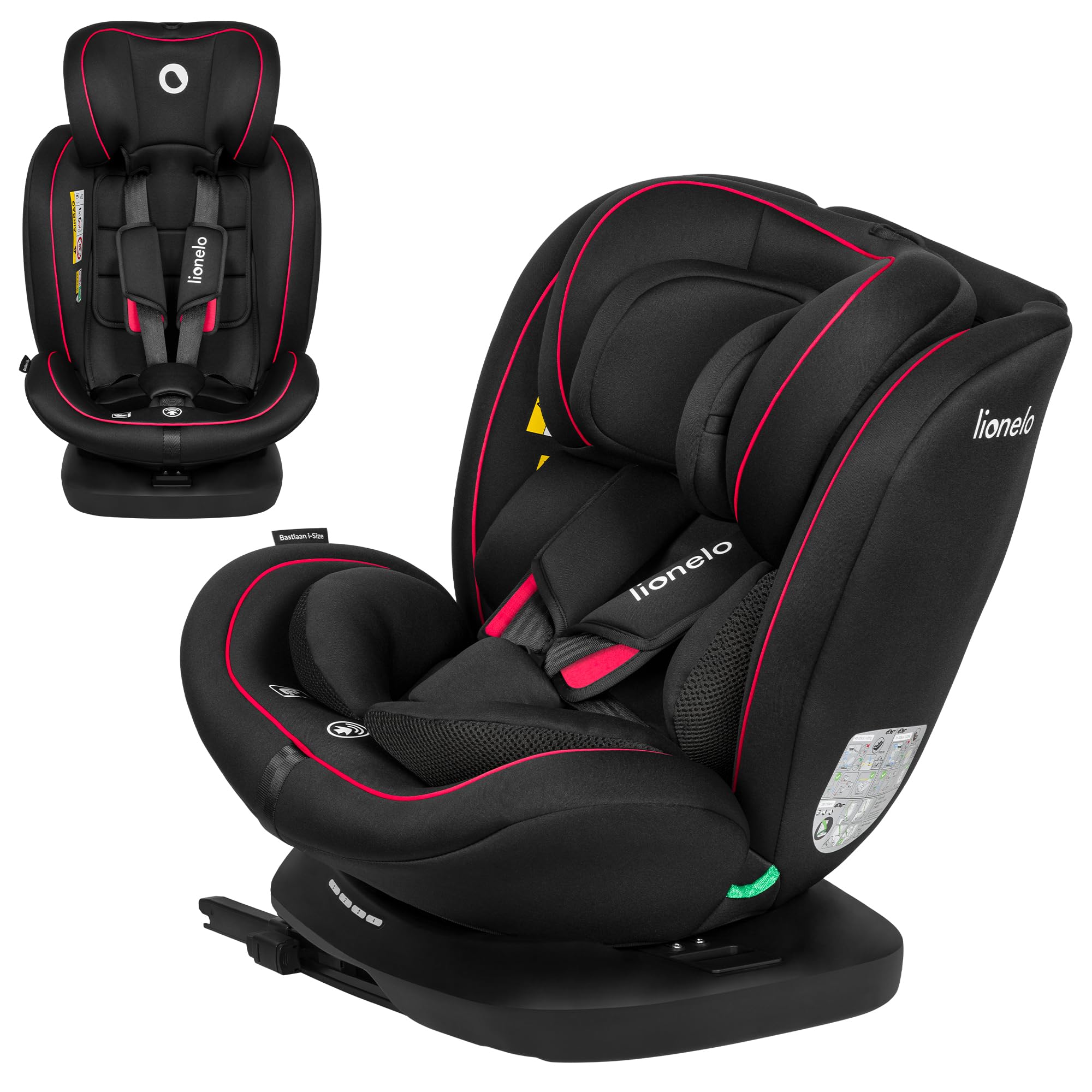Lionelo Bastiaan i-​Size Silla de coche giratoria 360 para niños de 0-​36 kg o de 40-​140 cm, instalación en sentido de la marcha y en sentido contrario a la marcha, ISOFIX TopTether
