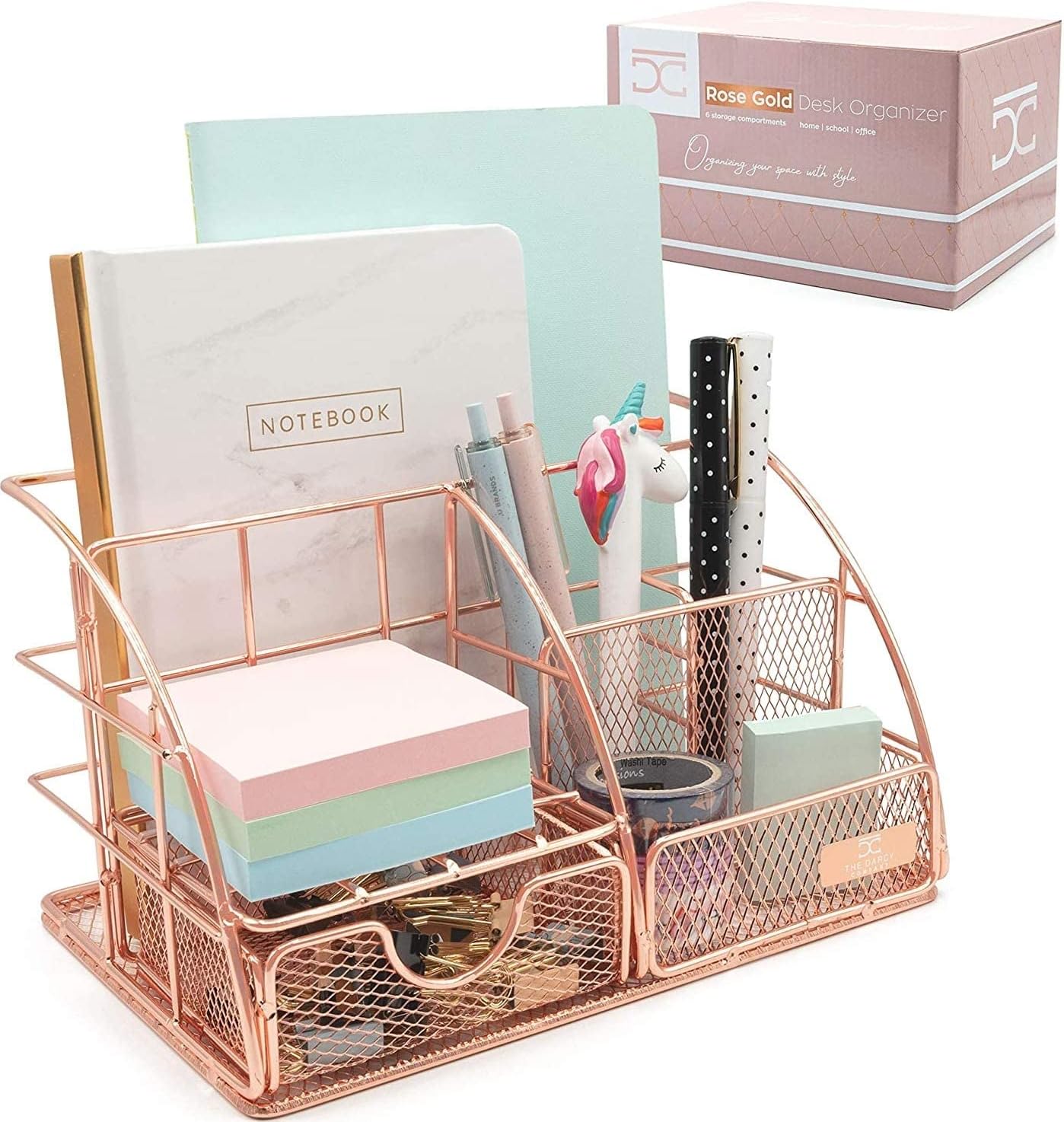 The Darcy Company Rose Gold Desk Organizer for Women, Mesh All in One