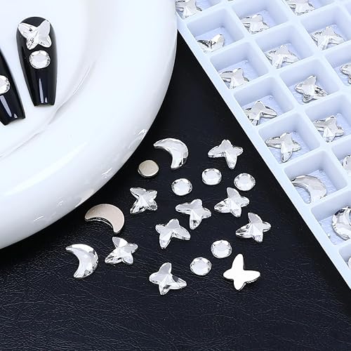Miniatura 4 de DONGZHOU - 95 piezas de diamantes de imitación de cristal con parte trasera plana para uñas, gemas blancas para arte de uñas, joyas de diamantes