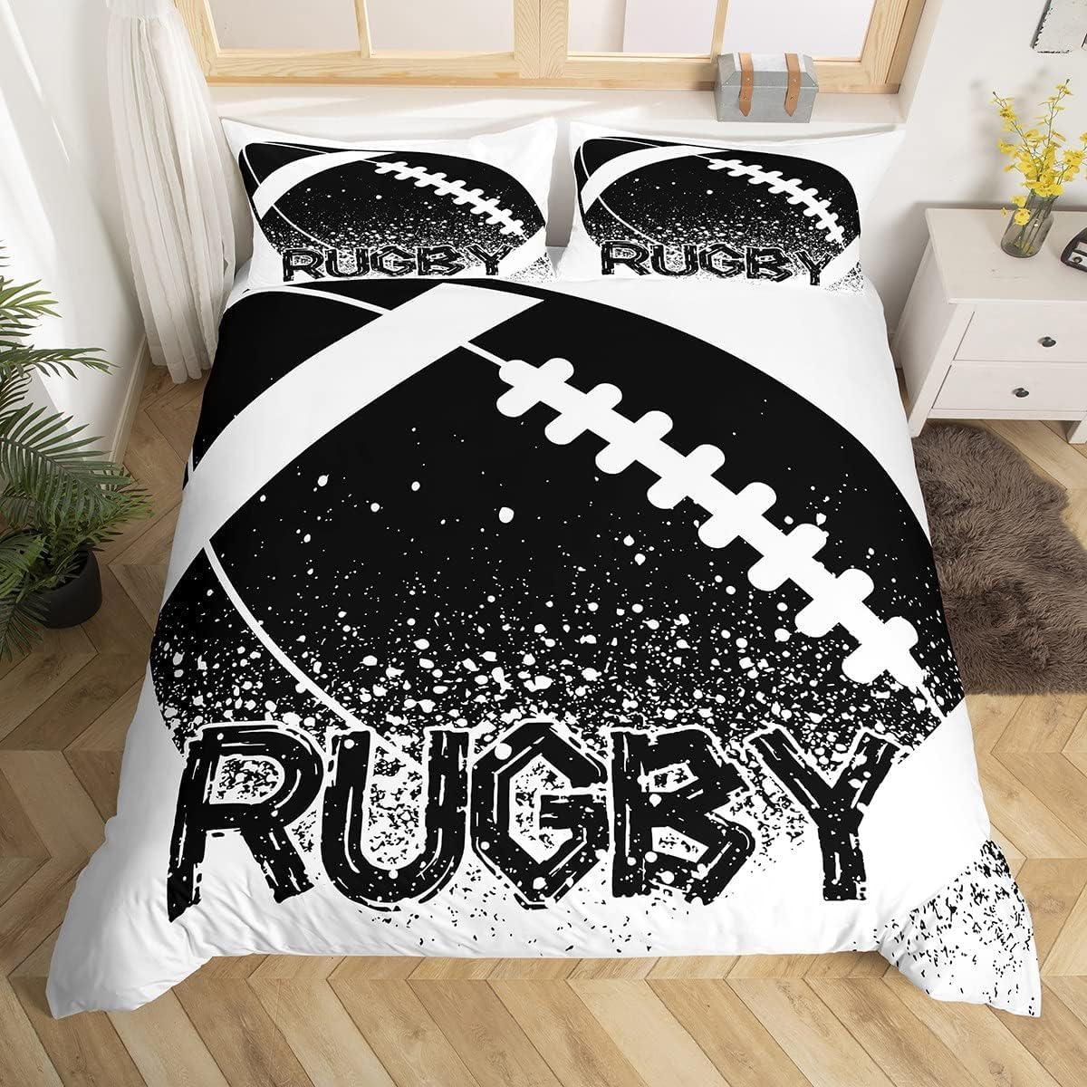 Rugby b1325 komplet pościeli sportowej 200 x 220 cm, poszewka na kołdrę 3D, miękka poszewka na kołdrę z mikrofibry, dwustronna, z 2 poszewkami na poduszkę
