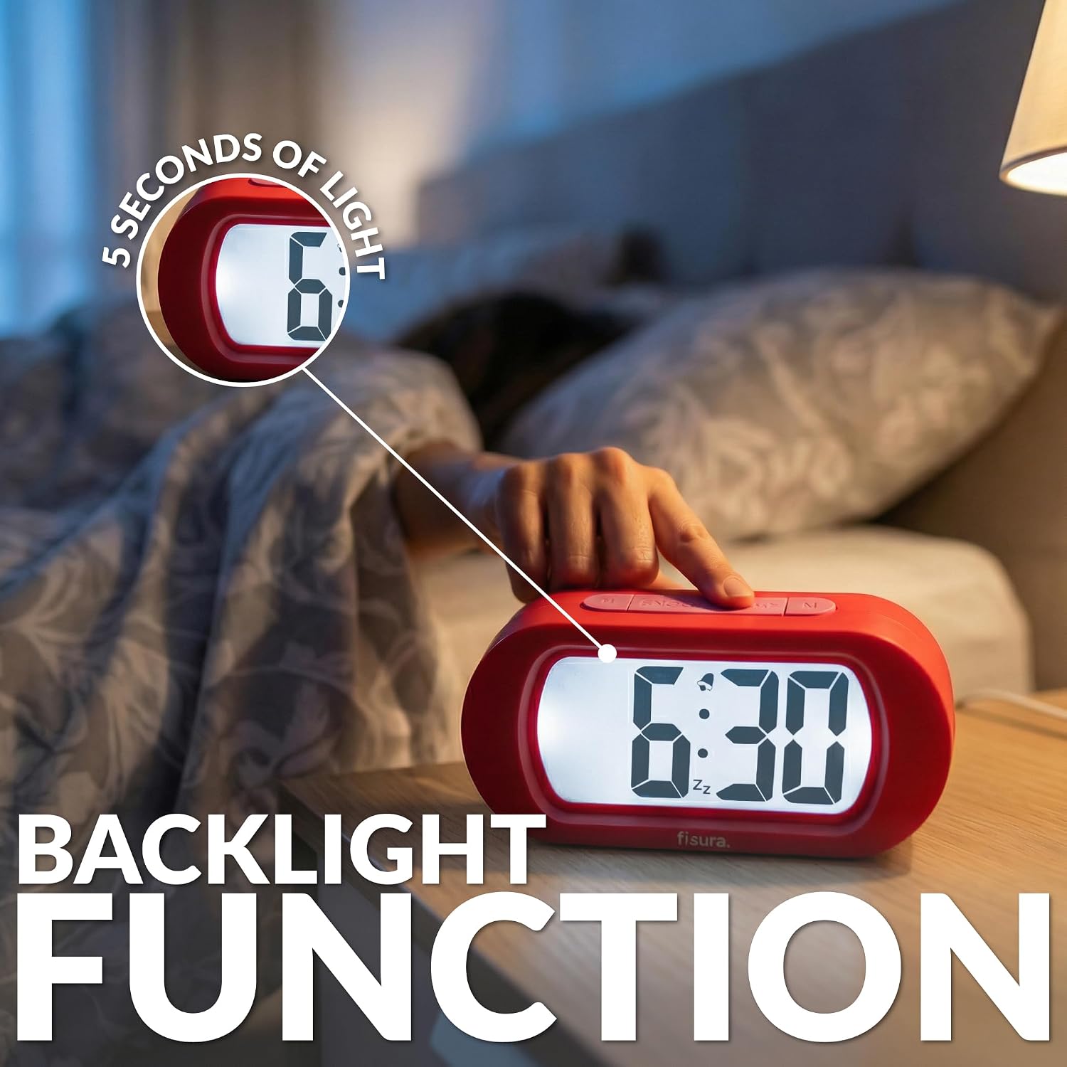 Fisura - Red & Pink Digital Alarm Clock, Original Gift, LED Display, Battery Operated Bedside Clock, 12/24 Hour Format, Easy-to-Read Backlight