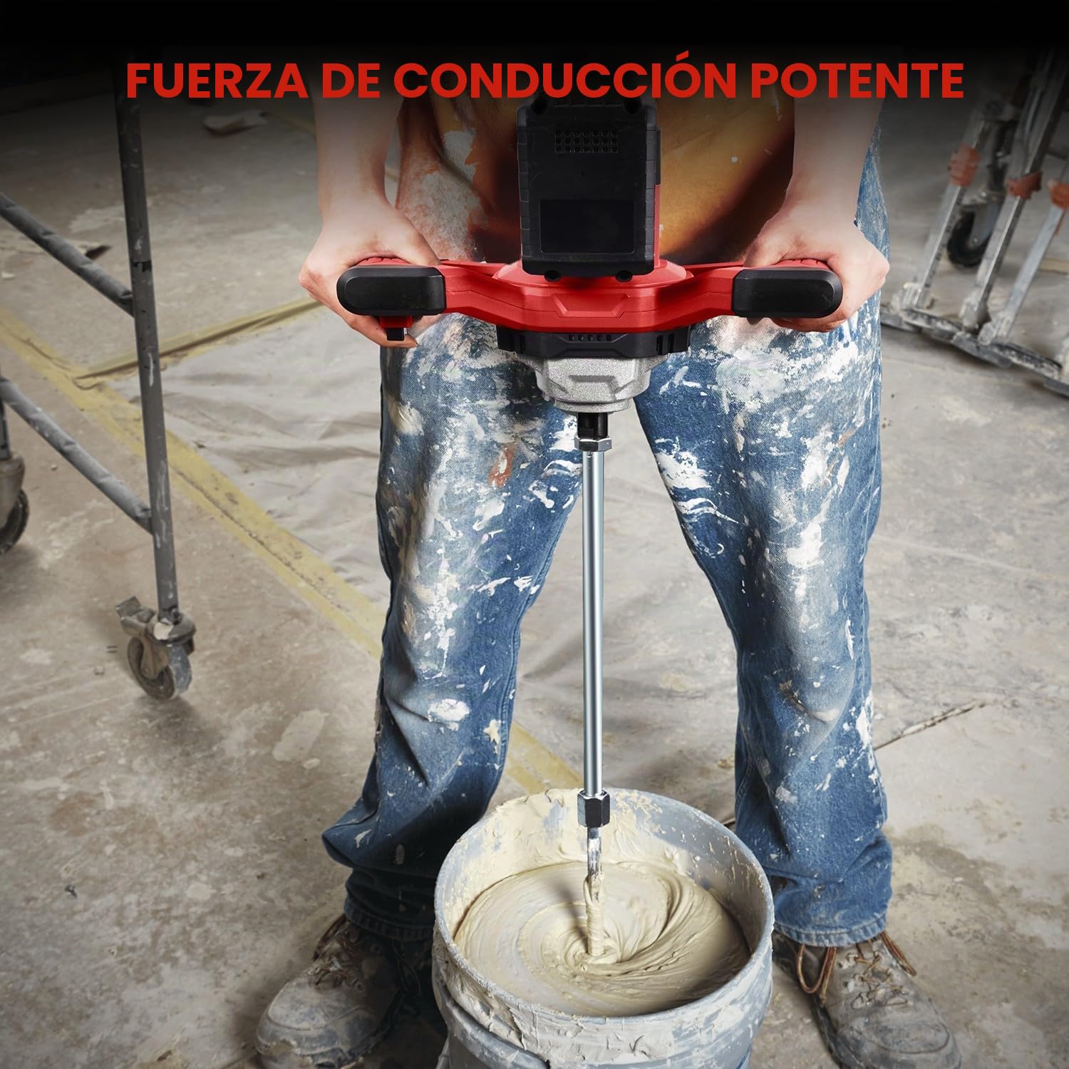 ONEVAN mezcladora de mortero a bateria, 40V batidora mortero hormigoneras electricas con 2 baterías de 4,0Ah, sin escobillas, vibrador de hormigon inalámbrico para pintura, yeso, cemento, mortero
