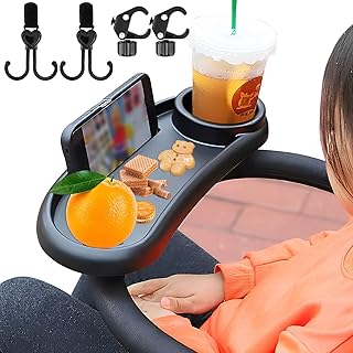 PandaHug Stroller Snack Tray with Cup Holder Universal Child Snack Tray Removable Multifunction Stroller Organizer with Adjustable Buckle and Hooks Reusable Stroller Snacks Holder for Strollers