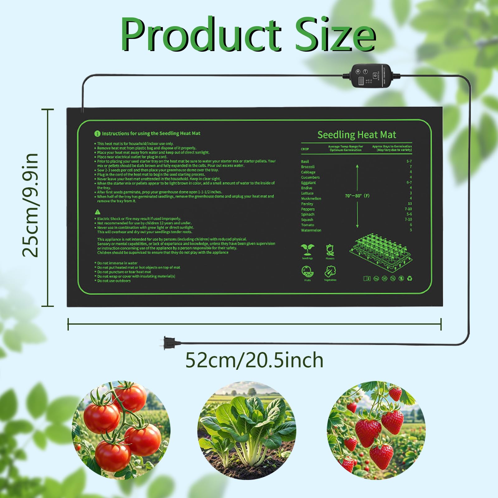 25cm*52cm Estera TéRmica para PláNtulas, Estera Calefactora para Plantas, Alfombrilla Térmica para Plantas con Termostato, para Jardinería Invernaderos Semillas de Cultivos Germinación Cultivo