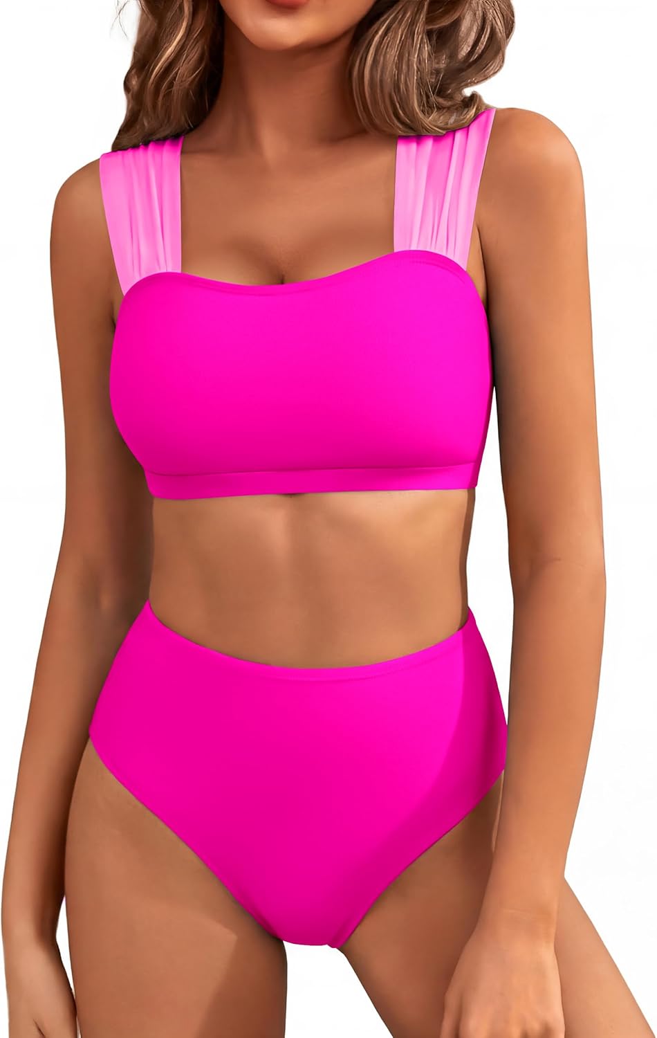 Blooming Jelly Women High Waisted Bikini Sets Color Block Tummy Control Swimsuits Retro Square Neck Sporty Bathing Suit