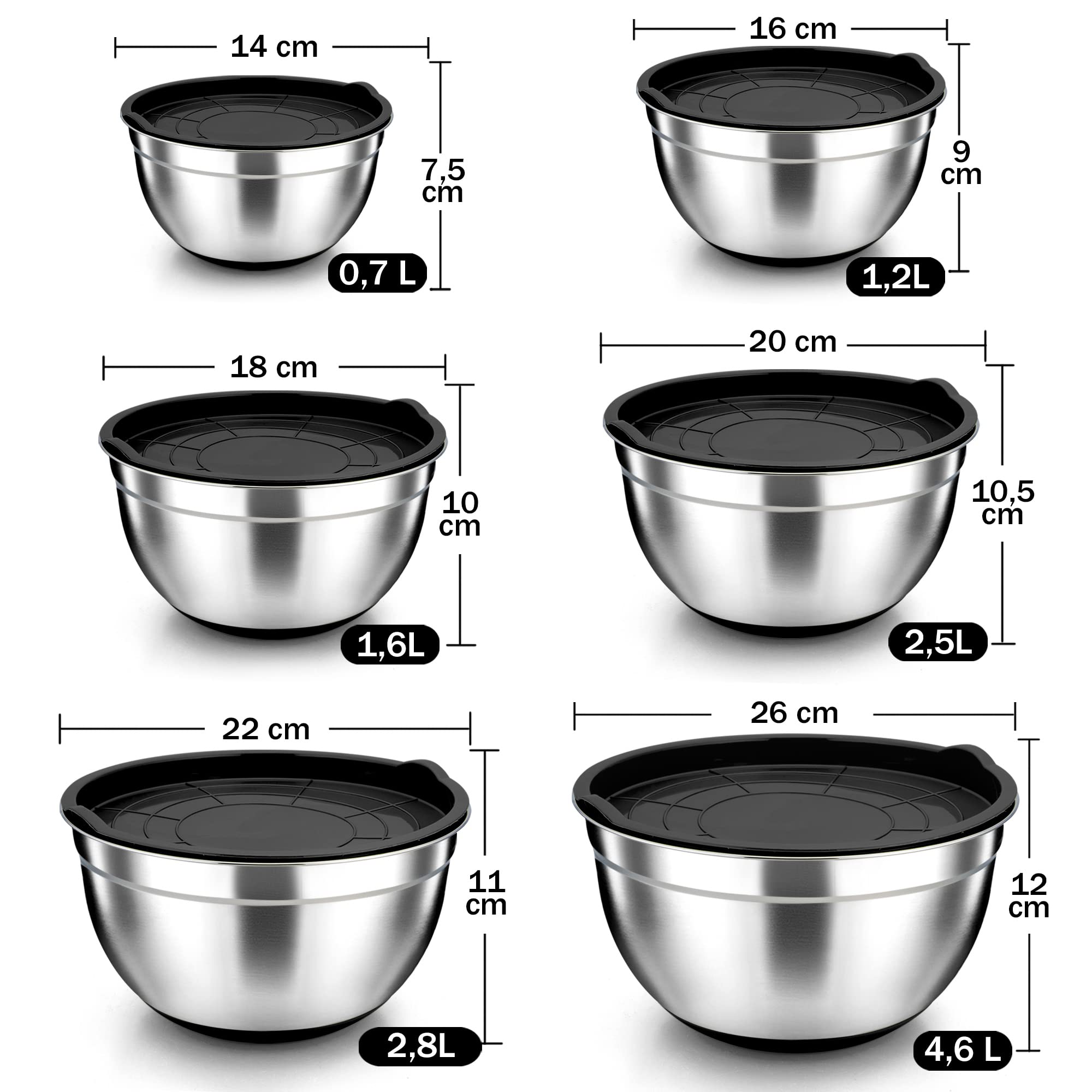 Set Ciotole In Acciaio Inox Impilabili - 6 Pezzi, Ø15cm, Per Insalate, Snack, Cucina - Foto 4