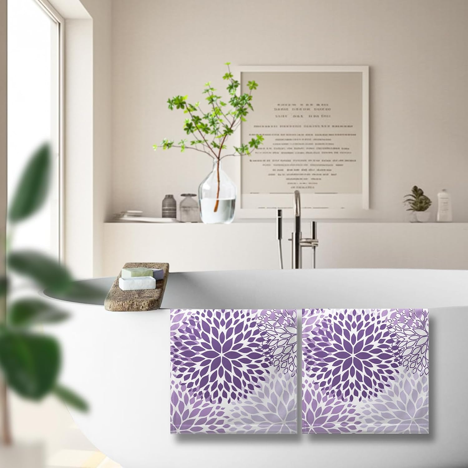 Dahlia Flower Hand Towels for Bathroom 2 Pack Purple Floral Dahlia Kitchen Towels Violet Dish Towels Soft Absorbent Decorative Tea Towel for Home Kitchen Gym Spa 14.4 x 28.3 Inch - Image 7