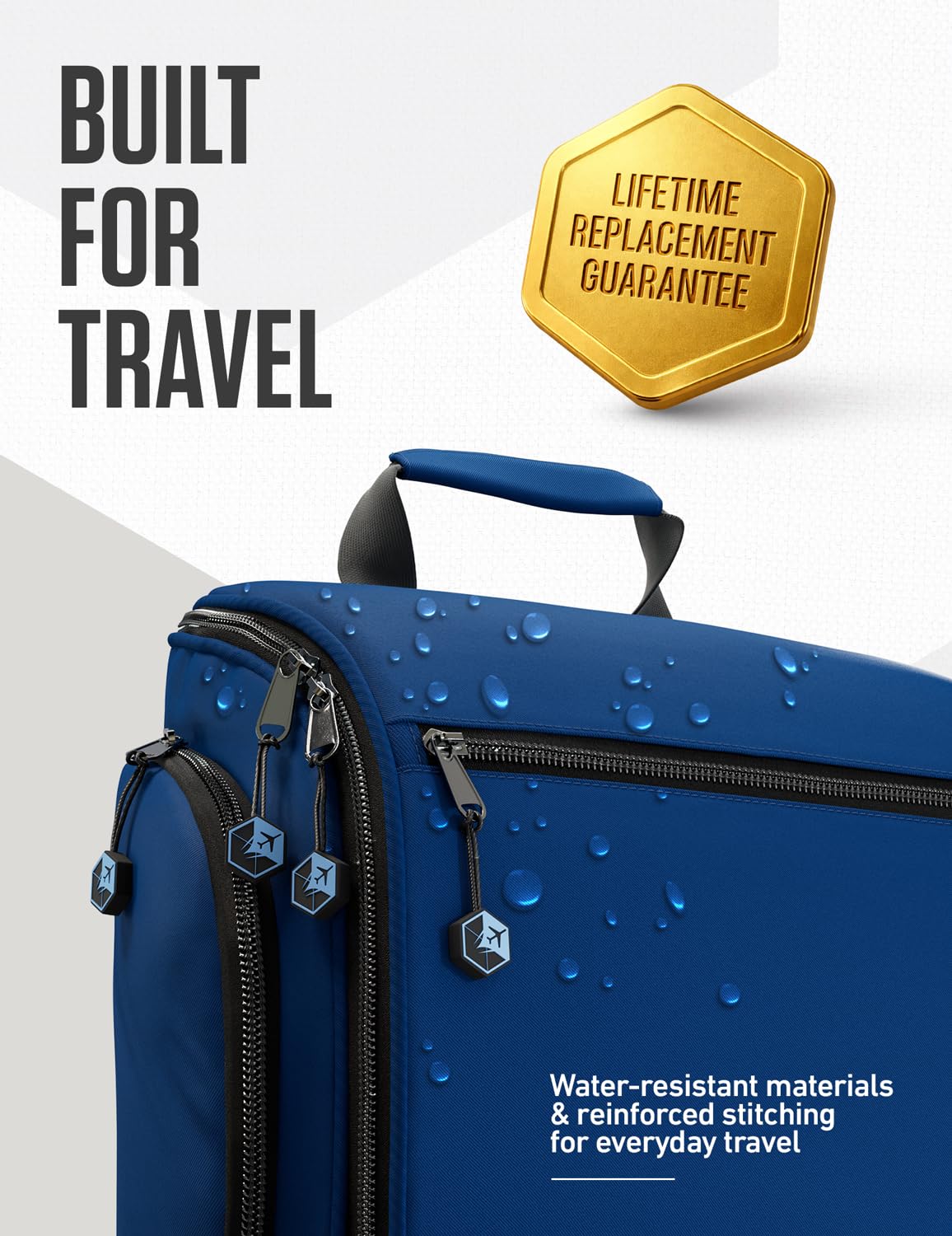 VENTURE 4TH - Neceser de viaje colgante para hombres y mujeres, 18 compartimentos, Azul marino, Minimalista