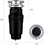 Déchets 10-US-WM-048-3B Élimination des ordures Système de broyage des déchets d'aliments en acier inoxydable anti-jam, 1/3 HP Compact, noir
