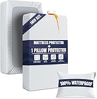 Vista 1 de Protector de colchón impermeable y funda de almohada, tamaño individual, incluye 1 protector de almohada con cremallera y 1 juego de funda