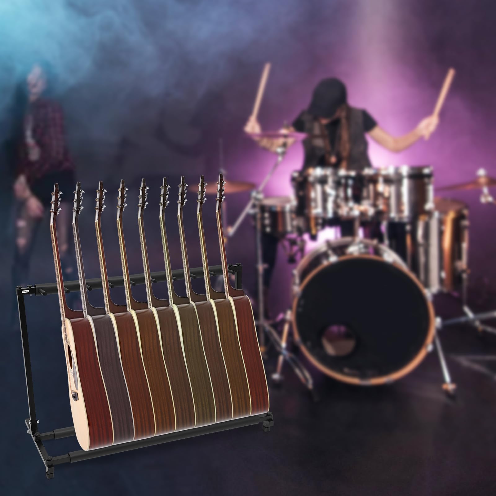 Soporte para guitarra de 9 niveles, plegable y portátil, multi soporte, con soporte acolchado, soporte para guitarra eléctrica, guitarra acústica, bajo
