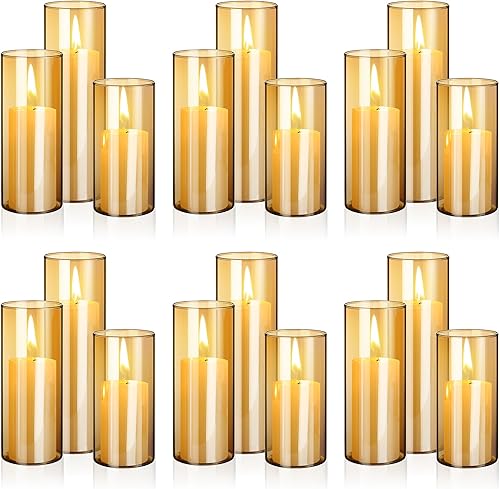 Shihanee 36 velas de pilar y jarrones cilíndricos de vidrio, soportes altos para velas de pilar, centros de mesa de boda, total de 18 juegos (2.6 x