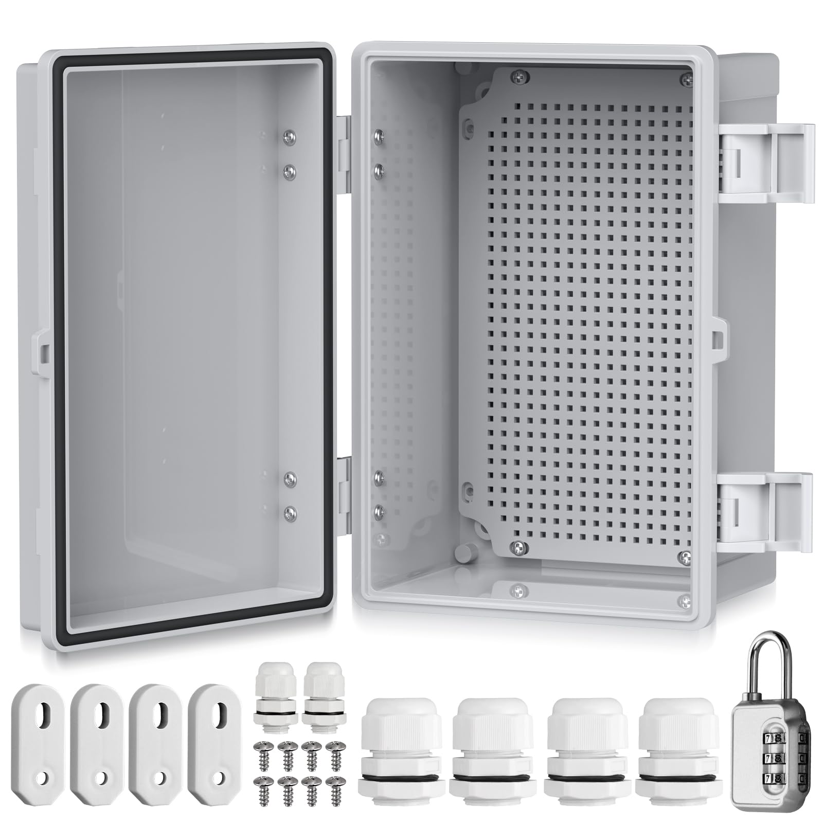 EYPINS Wasserdicht Verteilerkasten IP67, Anschlussdose Wasserdicht ABS Kunststoff Gehäuse außen Steckdosenkasten, Schaltkasten, Stromkasten mit Montagezubehör 30x20x16cm | Grauer Schaltschrank