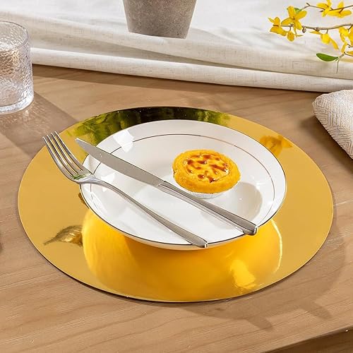 Miniatura 2 de SHACOS Manteles individuales redondos de papel dorado, manteles individuales desechables de 13 pulgadas para mesa de comedor, platos de carga, Oro