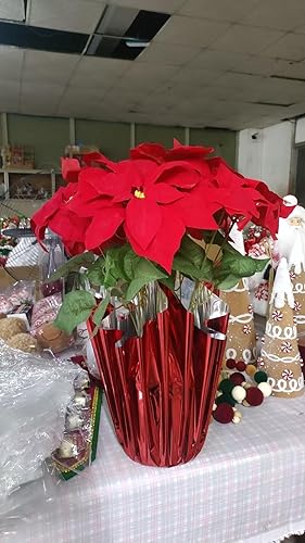 Miniatura 8 de Paquete de 2 plantas de Pascua artificiales grandes de 18 pulgadas para decoración de Navidad preiluminadas por LED, flores de Pascua artificiales