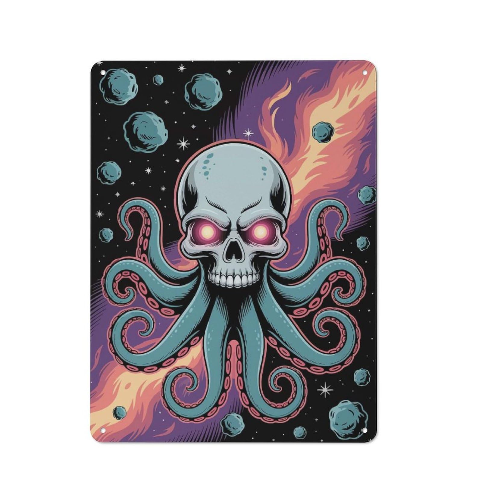 Junmoney Skull Octopus In Space Retro Printed Metal Sign 40X30cm For Kitchen Or Home Bar, For Garage, Workshop And Man Cave Decoration