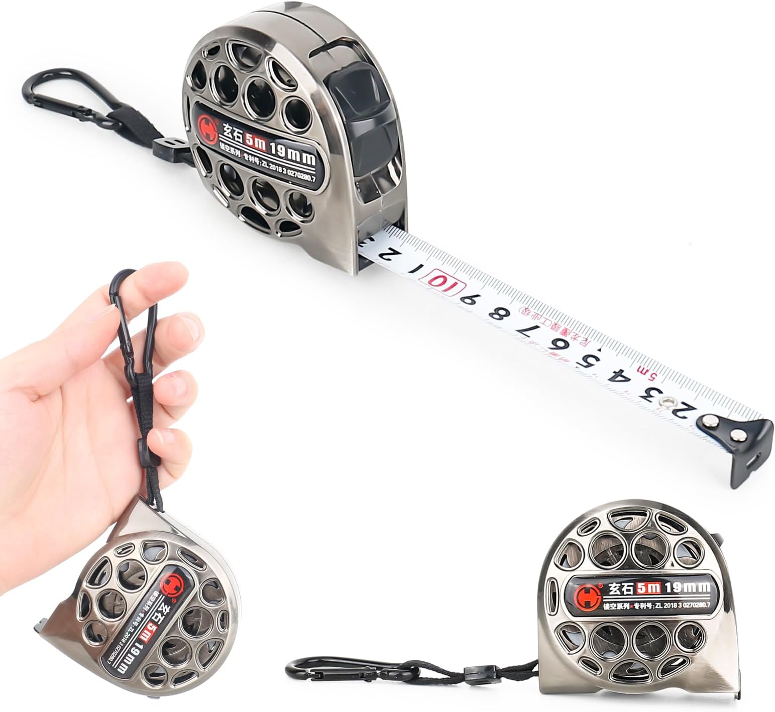 Tape Measure 5 Metre, 5m Tape Measures High Precision Rust and Corrosion Resistant Steel Tape, Thickening and Hardening Hollow Measuring Tape Industrial Grade Waterproof(5m 19mm)