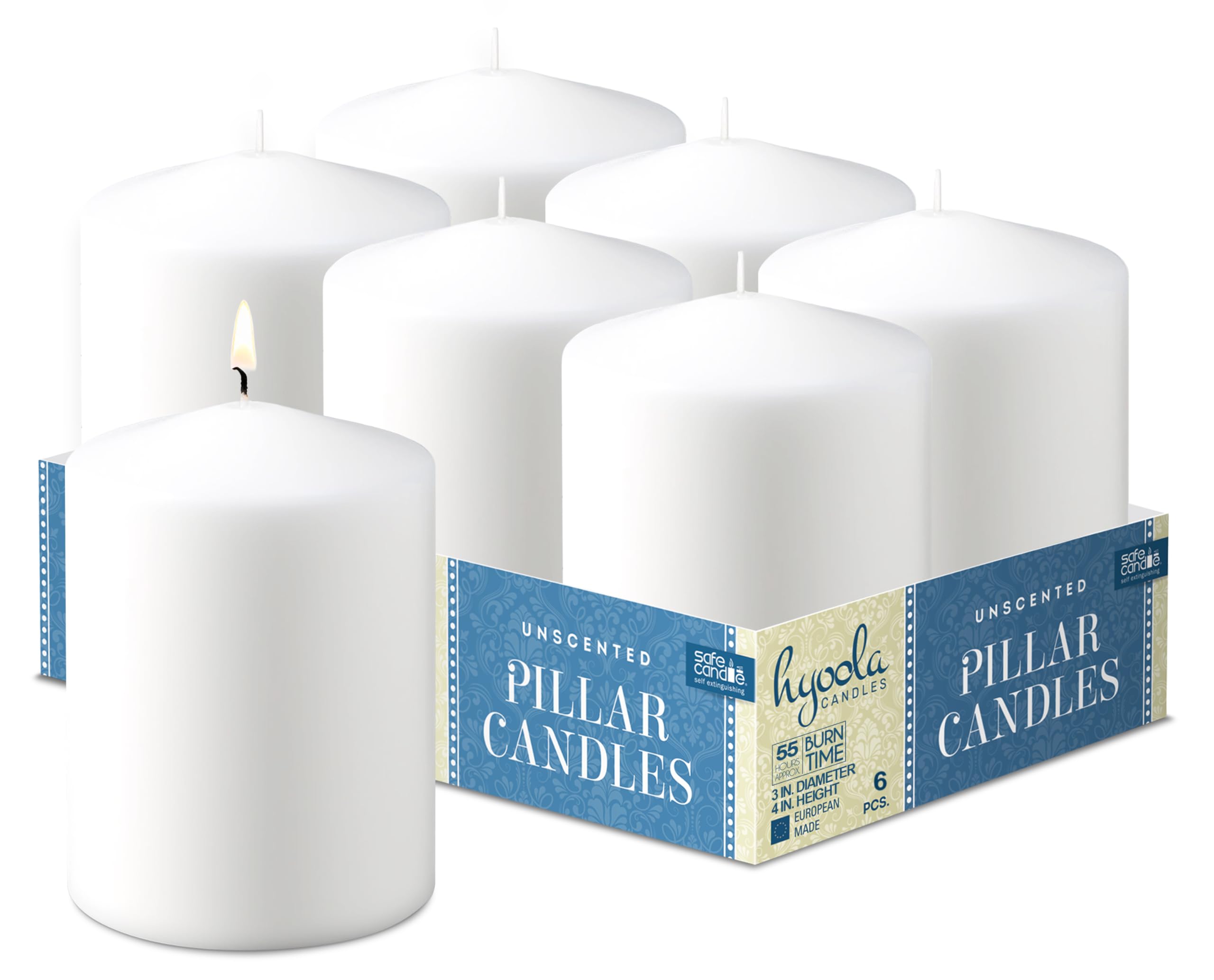 HyoolaWhite Pillar Candles 75/100 mm (3 x 4 Inch) - 6 Pack Unscented Pillar Candle Set - European Made