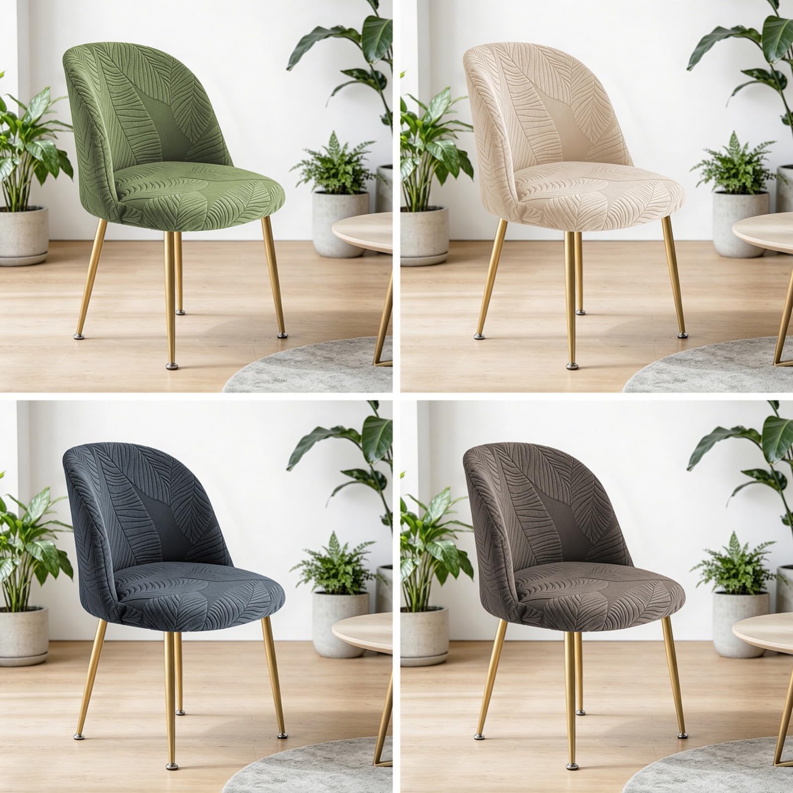 Esszimmer Stuhlhussen,Dehnbare Stuhlhussen mit Gebogener Rückenlehne | 1/2/4/6er-Set,Alle Jahreszeiten,für Esszimmer Küche Partys Bankette(Coffee,4Pcs)