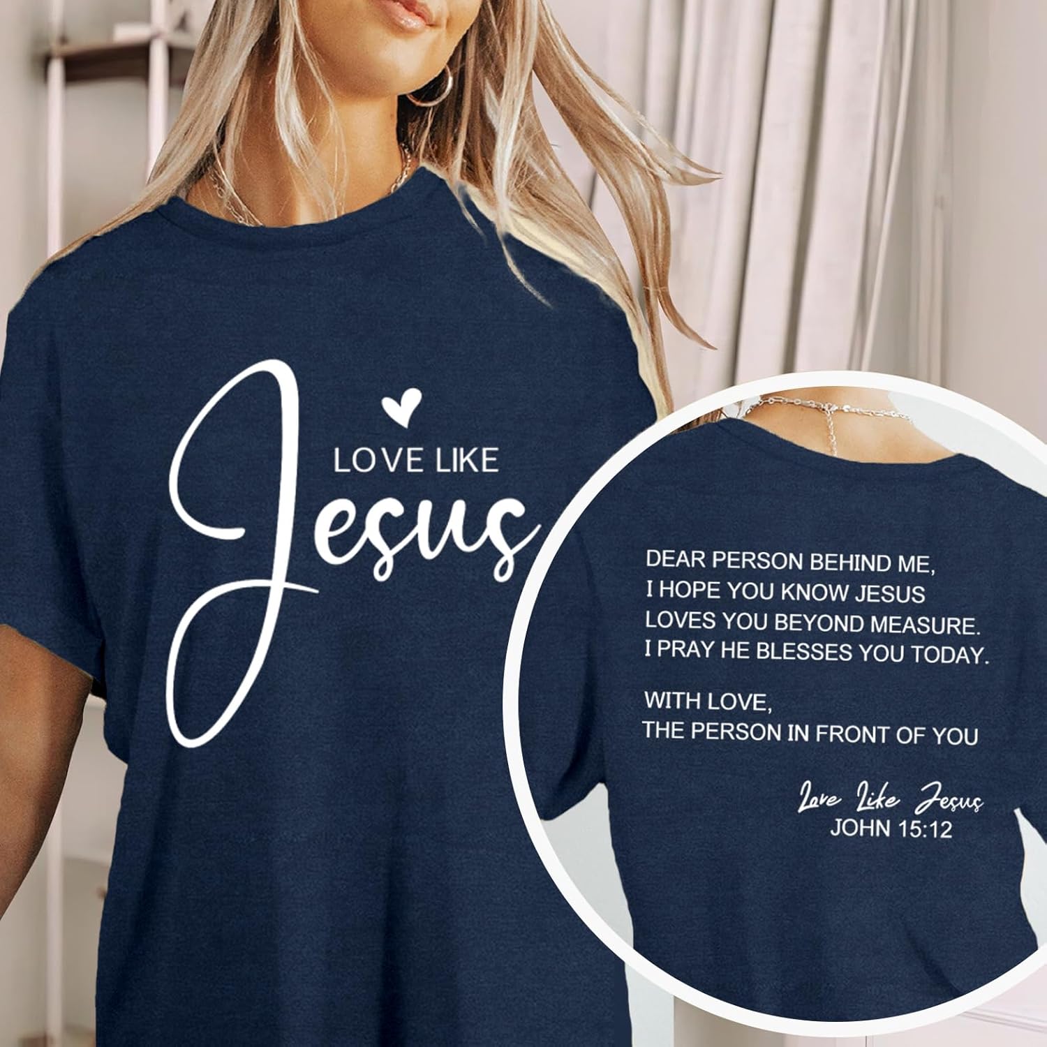 Christian Shirts for Women Love Like Jesus T-Shirt Faith Religious Tee Tops - Image 4