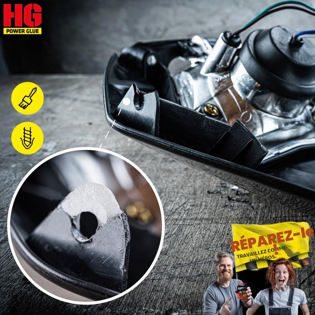 HG POWER GLUE REGULAR super glue extra forte - colle pour plastique caoutchouc pierre céramique verre bois - résistant à l'eau, à la chaleur et à séchage rapide 2x20g colle + 3x40g granulés
