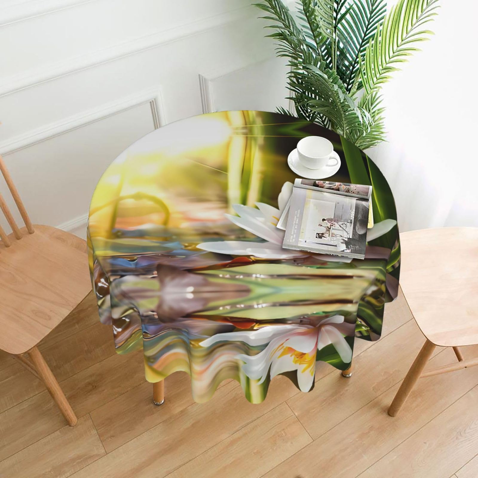 WHJSHOP Lotus Blossom Prints Round Decorative Tablecloth 60in – High-Grade Polyester Throw Cover for Dining Table Protection & Elegant Home Decor