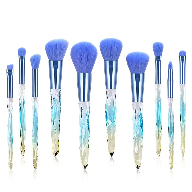 Kingtree Kit com 10 Pincéis de Maquiagem com Cerdas Sintéticas e Cabo de Plástico Azul