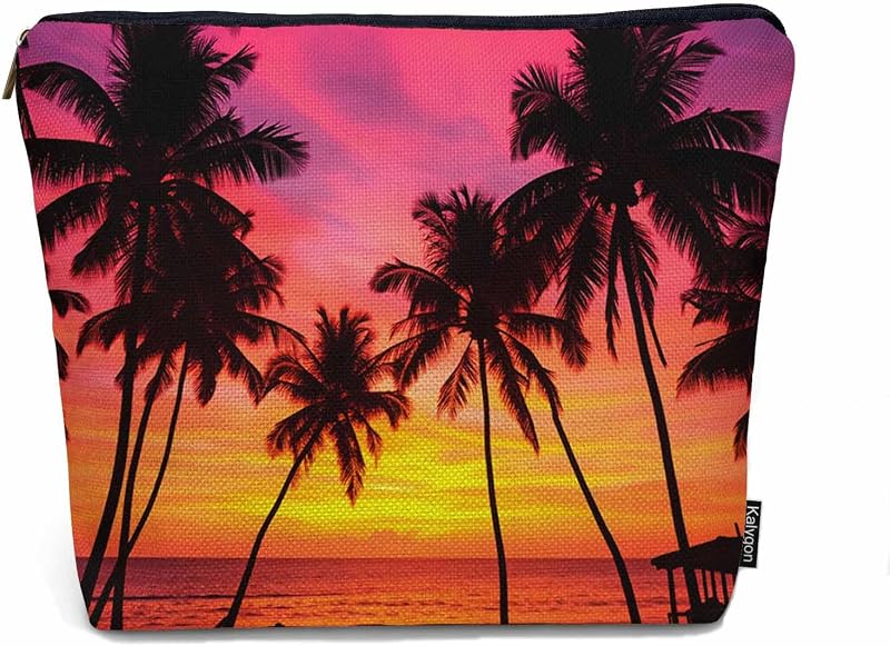 Necessaire de maquiagem Kalygon com zíper, estampa Tropical Beach, 23 x 18 x 0,5 cm