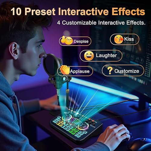 Miniatura 7 de Paquete de micrófono para podcast con mezclador de audio de tarjeta de sonido en vivo, paquete de equipo de podcast con micrófono de condensador de